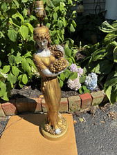 Vintage Gold & White Lady Holding Grapes Table Lamp 31 in picture