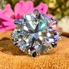 RARE Certified 25 Ct White Diamond Solitaire Cocktail Ring In 925 Silver picture