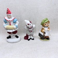 Vintage Porcelain Clown Figurine Lot Newsboy Pierrot Accordion Player 3pc Set picture
