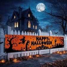 Happy Halloween Banner Outside Decorations Yard Party Porch Sign Hanging Decor picture
