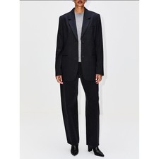 TOTEME Tailored Pinstripe Suit Jacket Women's 42 Navy Wool Blazer Designer Lined picture