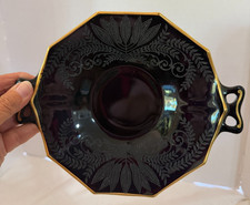 VINTAGE FOSTORIA BLACK EBONY FERN  ETCHED HANDLED BON BON 8.5