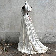 Antique 1890s 1900s Victorian Edwardian Cotton Calico Skirt Ruffles 26” Waist picture
