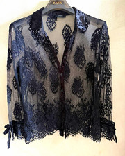 Papaya Women’s 12 Blouse Black Sheer Floral Lace Button-Up Long Sleeve Collared picture