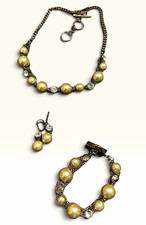 • Vintage Signed Givenchy Faux Pearl & Crystal Jewelry 3- piece Set picture