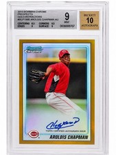 2010 Bowman Chrome Prospects Gold Refractors Aroldis Chapman 05/50 picture
