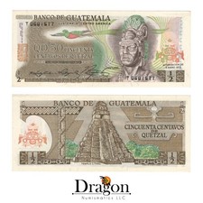 Guatemala 1/2 Quetzal 50 Centavos note|Tecun Uman CENTRO AMERICA|P58|1978 AU picture