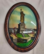 ANTIQUE AMERICAN FOLK ART REVERSE GLASS PAINTING STATUE OF LIBERTY 23 x 17 USA picture