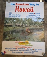 Vintage 1960s Hawaii Original Vacation Poster American Airlines 40