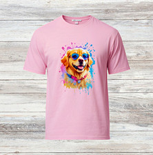 Men's Pink Dog Graphic Print Cotton Jersey Crew Neck Short Sleeve T-Shirt L picture