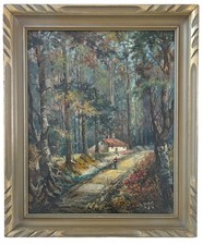 JOSEPH SLOMAN Original Signed Oil Painting New Jersey Path In Woods Orig Frame picture