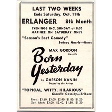Erlanger Max Gordon Born Yesterday By Garson Kanin 1940s Chicago Ad SAJ3-M5 picture