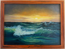 Vintage Original Signed Oil Painting Canvas Coastal Seascape Ocean Sunset Framed picture