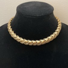 Monet VTG Brushed Gold Chevron Link Choker Statement Necklace & Extender Piece picture