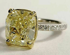 3.20Ct Cushion Cut Lab Created Canary Diamond Wedding Ring 14K White Gold Finish picture