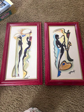 Vintage signed Alfred Gockel art set Musician retro theme style. BEAUTIFUL picture