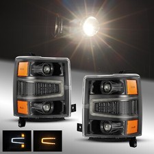 Fit 14-15 Chevrolet Silverado 1500 LUXX-Series Projector Headlights Alpha Black picture