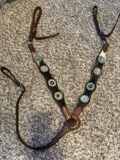 Western Breast Collar with Cowhide and Bling - Standard size Brown Leather picture