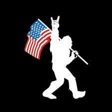 Bigfoot Rock On American Flag Funny Decal Sticker 5x4 picture