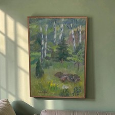 Original Oil Painting Erica Cabbe Swedish Spring Landscape Framed Art picture