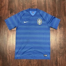 Nike Brazil Soccer Jersey Shirt 2014/15 Mens Med Blue Away Football CBF Brasil picture