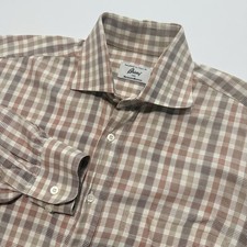 Brioni For Neiman Marcus Shirt Men’s Large Brown Plaid Button Up Made In Italy picture