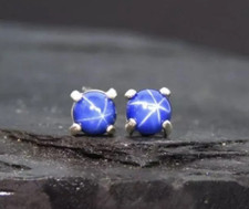 Genuine Blue Lindy Star Sapphire Stud Earrings 925 Silver Studs for Women Gift picture