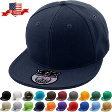 Premium Solid Fitted Cap Baseball Cap Hat, Flat Bill / Brim NEW picture