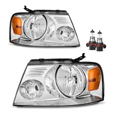 Headlights Assembly For 2004-2008 Ford F150 F-150 Chrome Headlamp w/Bulbs LH+RH picture