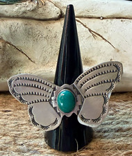 Rick Enriquez Navajo Sterling Silver Turquoise Butterfly Ring Adjustable Signed picture