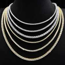 925 Sterling Silver Moissanite Tennis Chain Necklace 2-6.5mm 14-24in Men & Women picture
