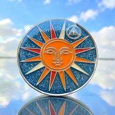 1 to 45 Years AA chips sobriety medallions: Sun and Moon Coin picture