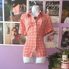 Plus Size Preppy Pink Orange Plaid Button Up picture