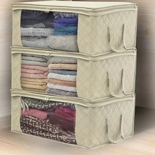 3Pcs Clothes Storage Bags, Foldable Closet Organizer Bins with Clear Window picture
