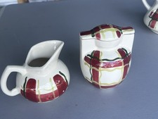 Vintage Purinton Pottery Normandy Plaid Sugar Bowl & Creamer 1950s Slip Ware picture
