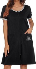 Ekouaer Women Zipper Front House Coat Short Sleeves Robe Zip Up Bathrobes Sho... picture