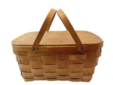Rattan Style Country Picnic Basket Wov-N-Wood Jery Wil Vintage Used Decorative picture