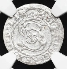 LIVONIA 1598 Teutonic Knights Riga Poland Medieval Silver Schilling 1S NGC MS picture