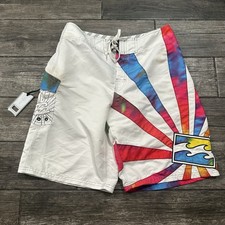 Y2K BILLABONG ANDY IRONS RISING SUN WHITE RAINBOW SUNBURST BOARDSHORTS TRUNK 33 picture
