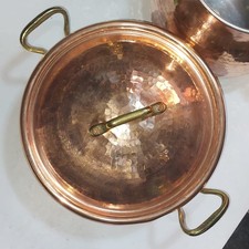 Handmade Moroccan Copper Cooking Pot with Lid, Hammered Copper Pot, Brass Handle picture