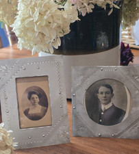 Antique 1910 Edwardian Hand-Punched Tin Picture Frames Matched Pair w/ RPPC &... picture