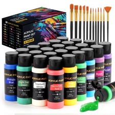Acrylic Paint Set, 24 Colors (2 Oz/Bottle) with 12 Art Brushes, Art Supplies for picture