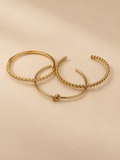 Gold Open Cuff Bangle Bracelet Set 3 knots, Zirconia, Twisted Stainless Steel  picture