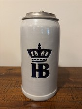 Vintage German HB Hofbrauhaus Munchen Stoneware Beer Stein with Pewter Lid picture