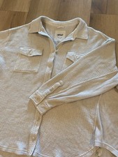 Aerie LumberJane Oversized Waffle Shirt Medium Cream/Ivory picture
