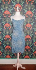 Vintage Y2k Bcbg Mosaic Tile Print Slip Blue Faux Wrap Cowl Neck Dress S picture