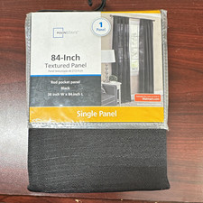 Mainstays Textured Rod Pocket Curtain Panel, Black 38x84 Light Filtering picture