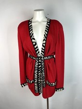 ST. JOHN COLLECTION Belted cardigan jacket Red + ZEBRA Trim Santana Knit M picture