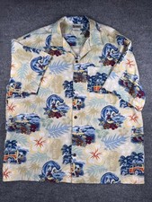 Disney Vintage Mickey Mouse Hawaiian Shirt Surf WoodyWagon Aloha Rayon Y2K Large picture