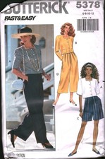 5378 Vintage Butterick Sewing Pattern Misses Loose Fitting Top Shorts Pants 6-12 picture